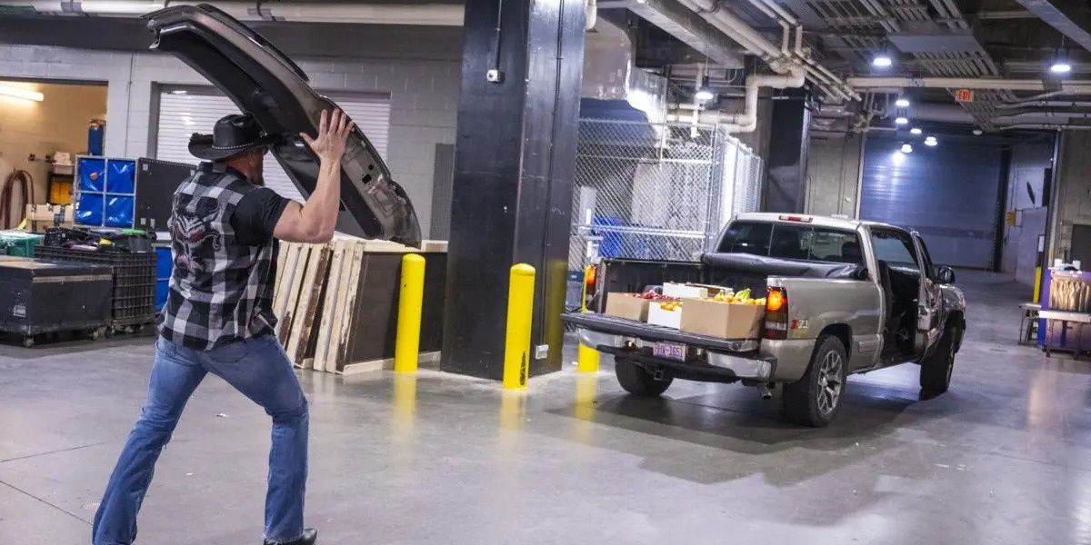 Brock Lesnar throws a car door 