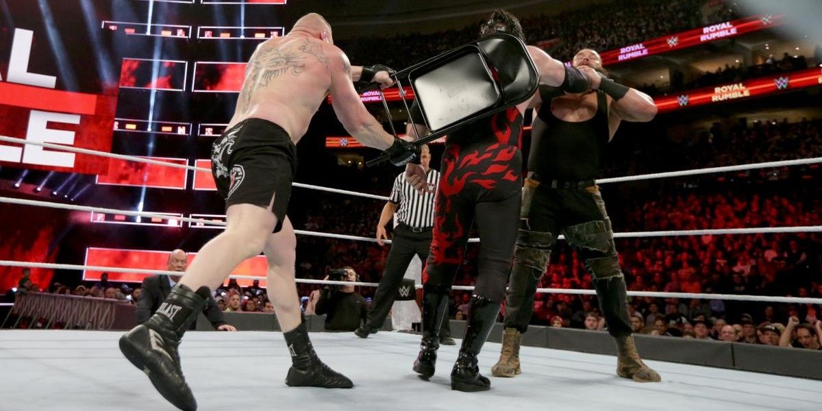Brock Lesnar v Braun Strowman v Kane Royal Rumble 2018 Cropped