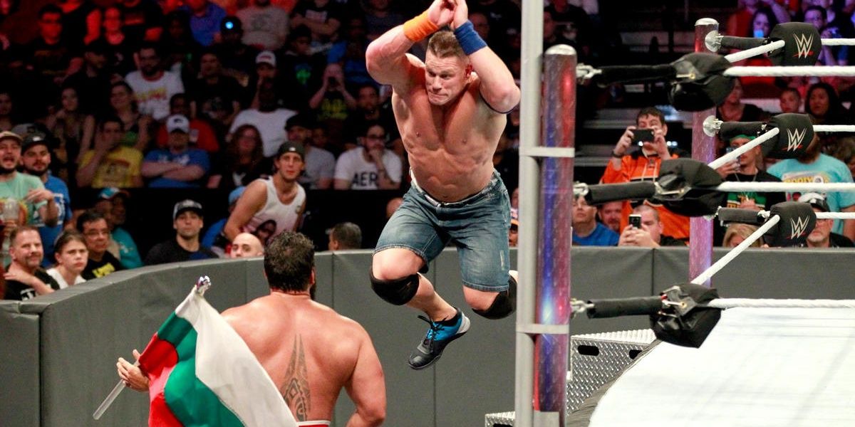 John Cena v Rusev in a flag match Cropped
