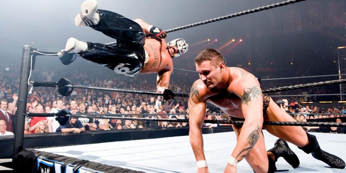 Randy Orton v Kurt Angle v Rey Mysterio WrestleMania 22 Cropped