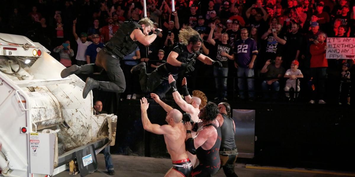 Shield and Angle v Miz, Strowman, Kane, Sheamus and Cesaro TLC 2017 Cropped