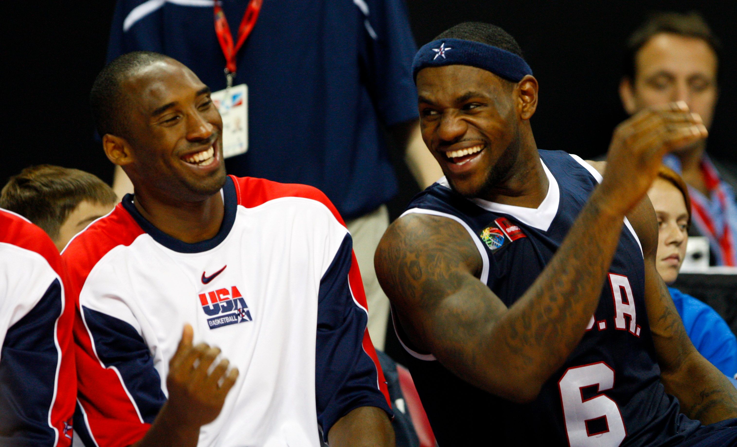 USA guard (10) Kobe Bryant and forward (6) LeBron James