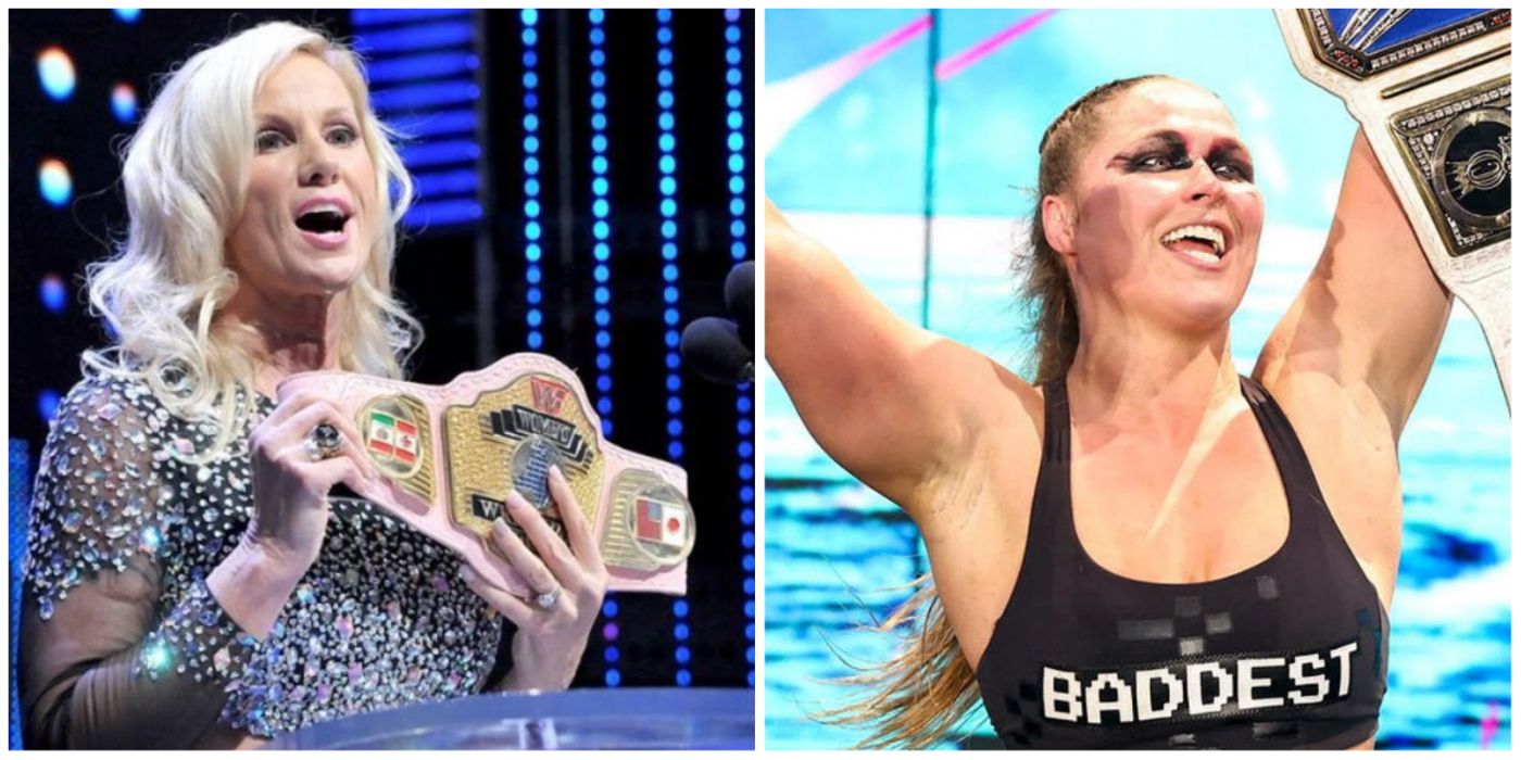 madusa and ronda rousey holding titles