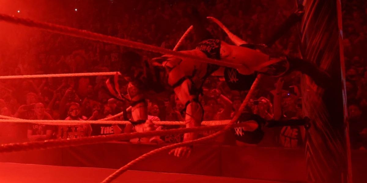 Finn Balor falls off the top rope Cropped