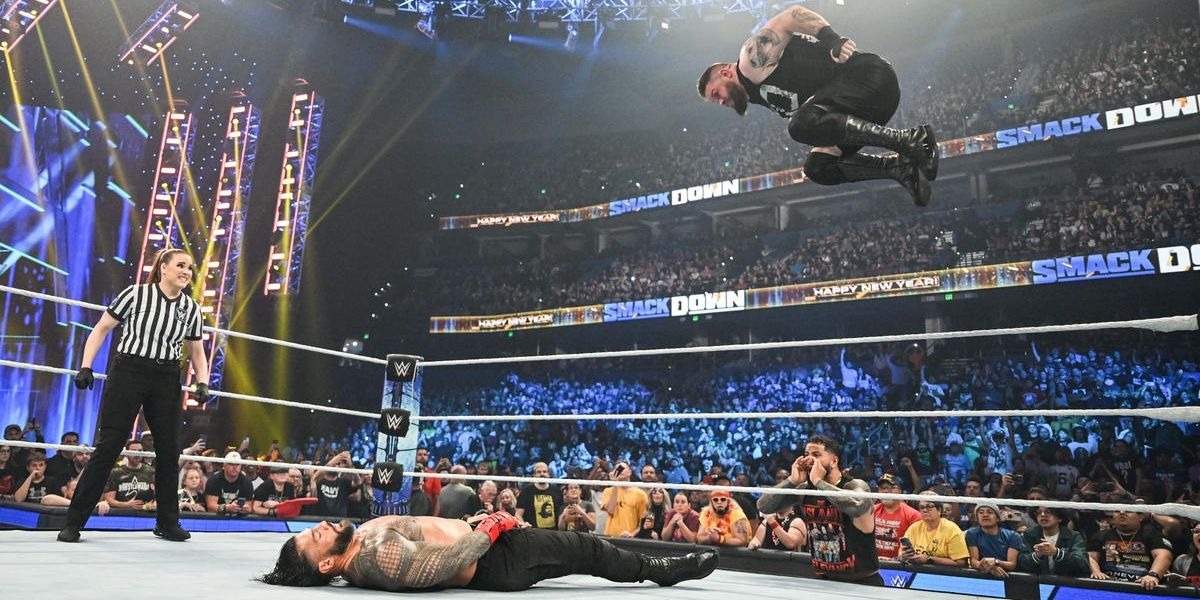 Roman Reigns & Sami Zayn v John Cena & Kevin Owens SmackDown December 30, 2022 Cropped