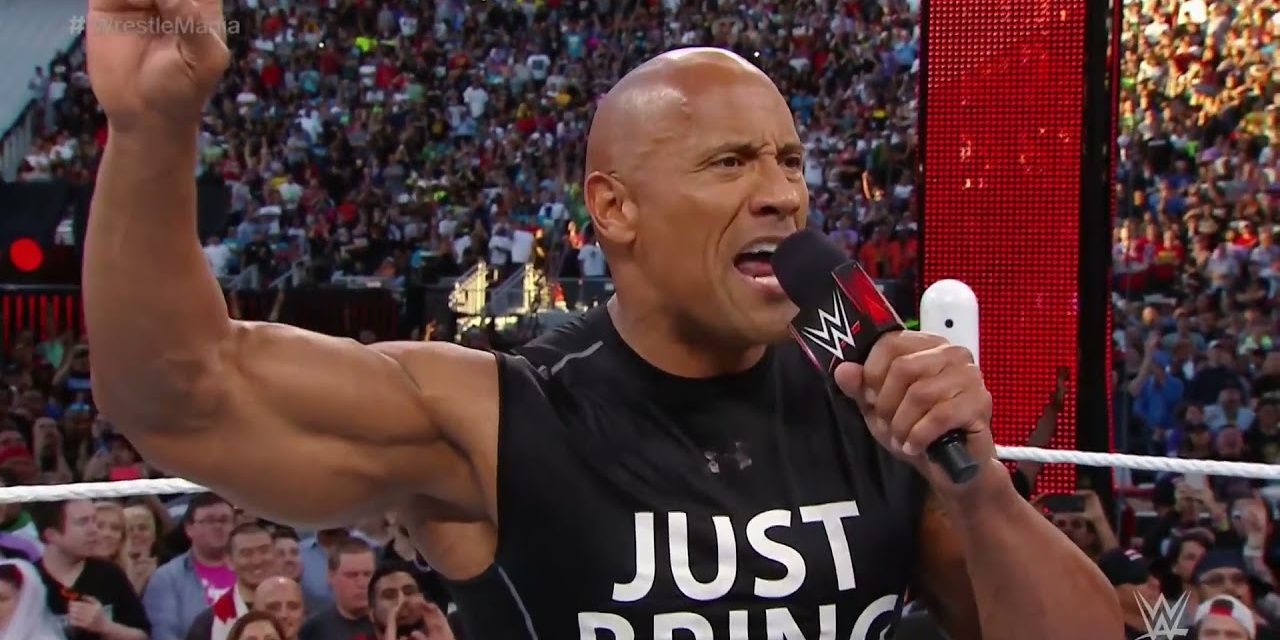 The Rock cutting a promo in WWE.