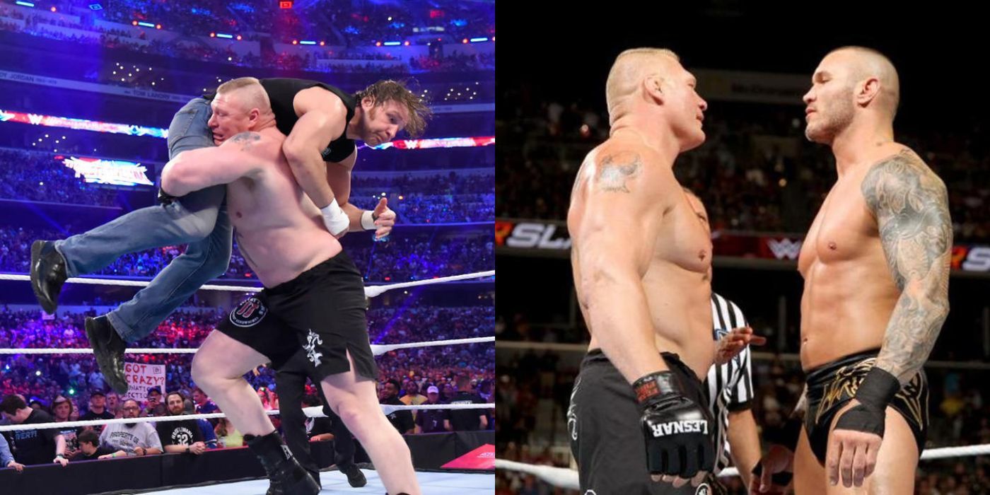 Brock Lesnar vs Dean Ambrose & Randy Orton WWE