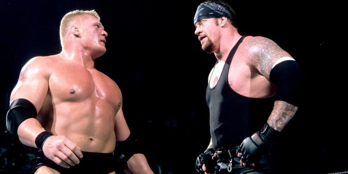 Undertaker interacting with Brock Lesnar during Rumble 2003 