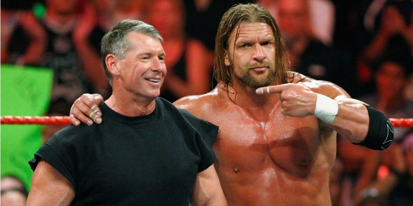 triple h pointing at vince mcmahon