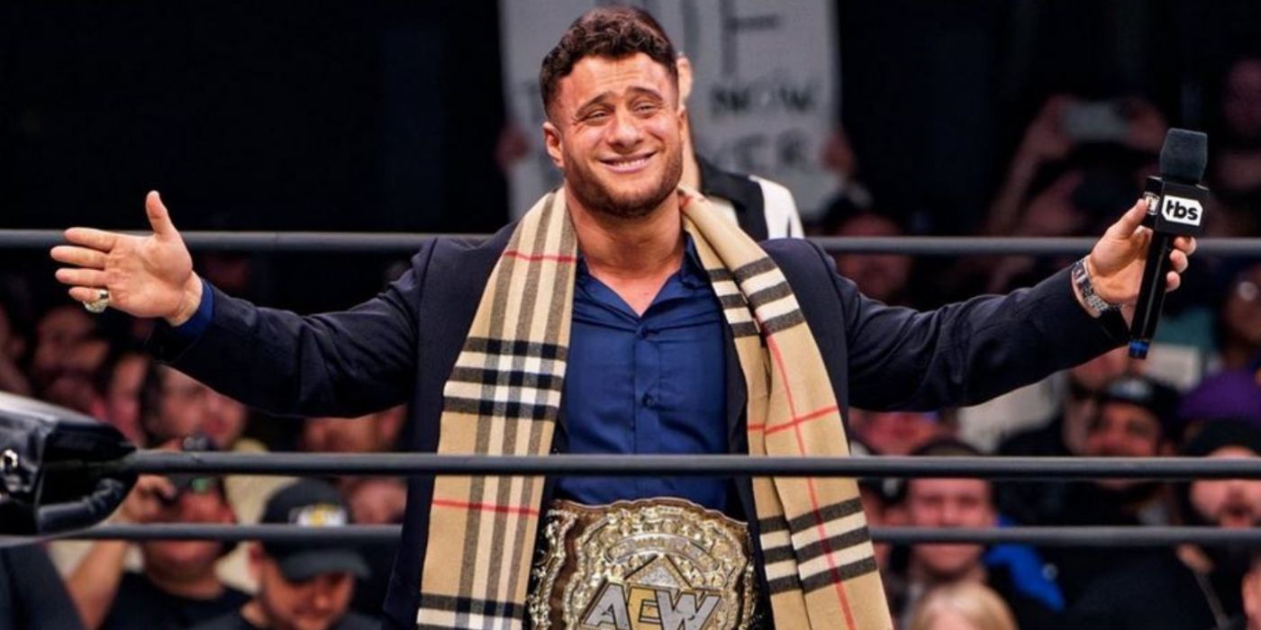 mjf wearing his title in the ring