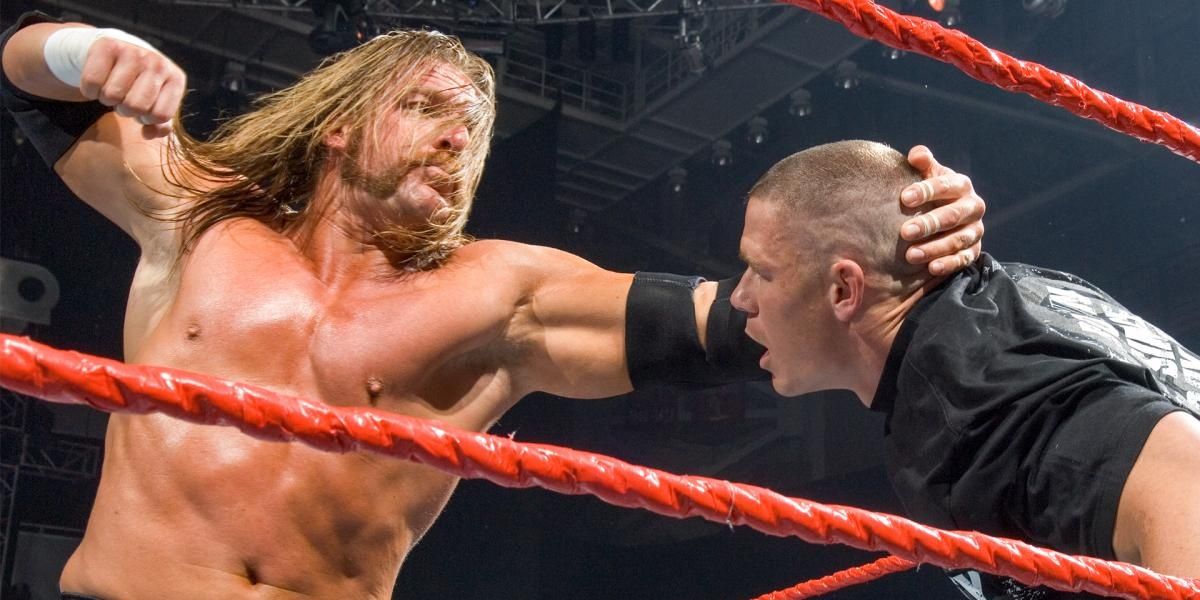 Shelton Benjamin, Triple H and Chris Masters v Rob Van Dam and John Cena Raw May 15 2006 Cropped