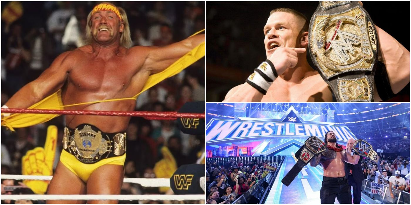 Pictures of Hulk Hogan, John Cena, and Roman Reigns as Champions