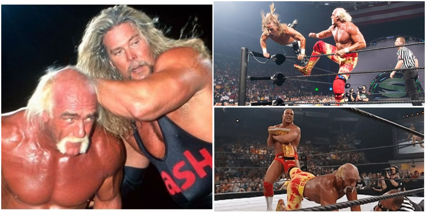 PIctures of Hulk Hogan with Kevin Nash, Shawn Michaels, and Kurt Angle
