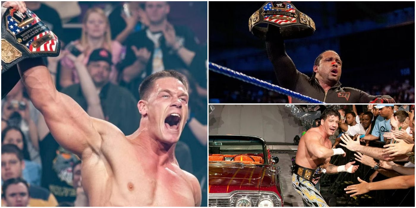 Pictures of John Cena, MVP, and Eddie Guerrero as US Champions