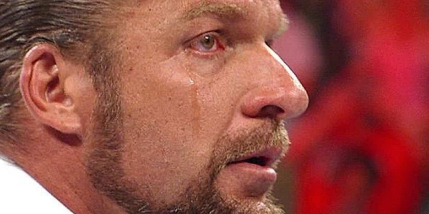 close up of triple h crying