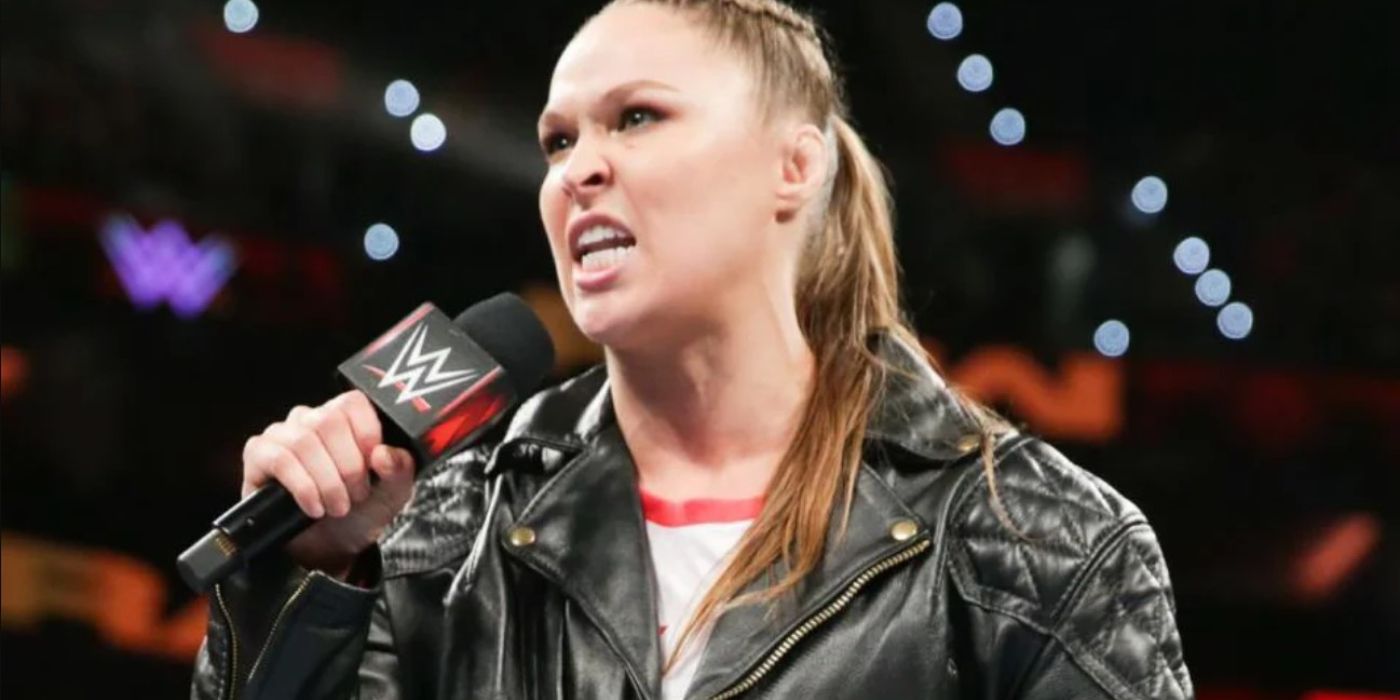 Ronda Rousey cutting a promo in WWE