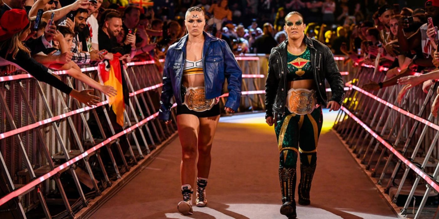 ronda rousey and shayna baszler walking to the ring