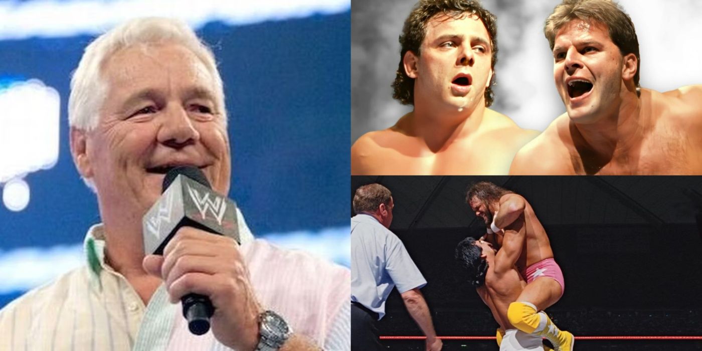 Collage with Pat Patterson, Jacques Rougeau, Dynamite Kid, Randy Savage, and Ricky the Dragon Steamboat