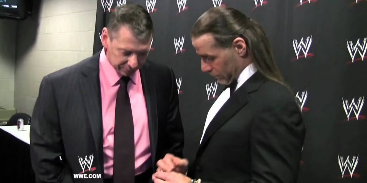 Vince McMahon presenting Shawn Michaels his HOF Ring