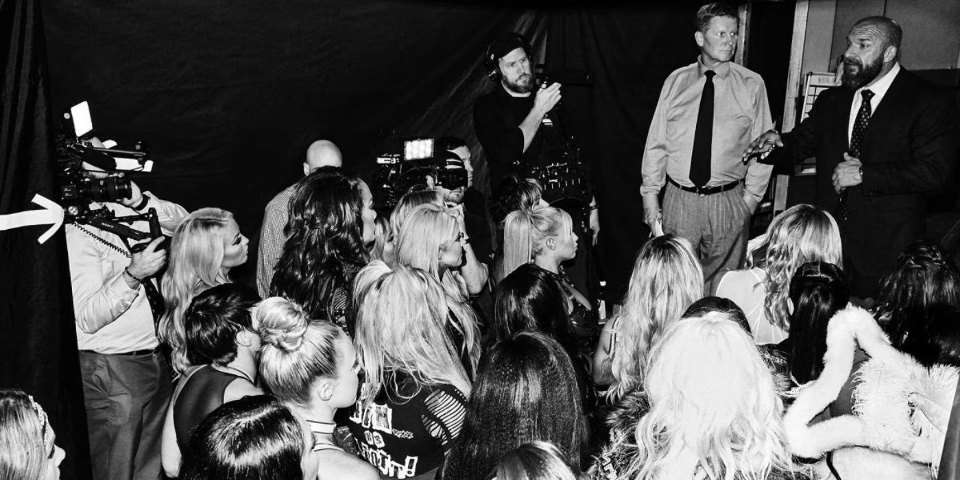 Triple H with the Women's Division before the first Women's Royal Rumble match