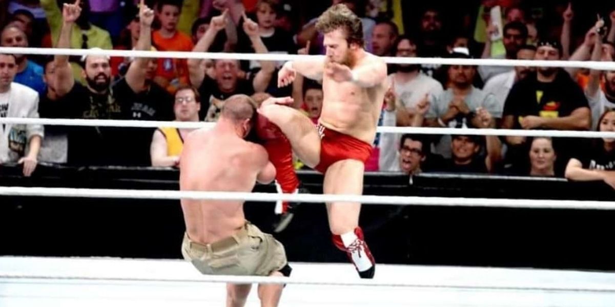 Daniel Bryan hitting a Running Knee on John Cena.