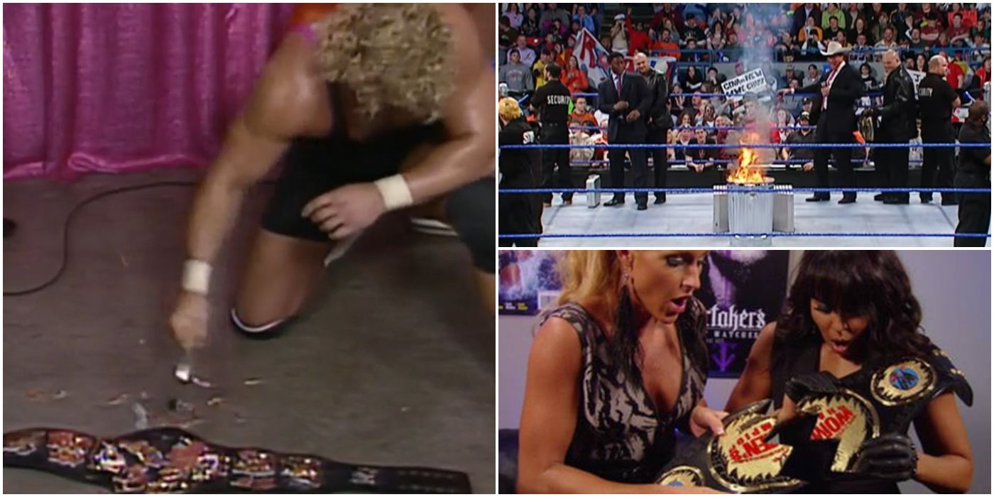 9 Times A Wrestling Championship Was Physically Damaged Featured Image