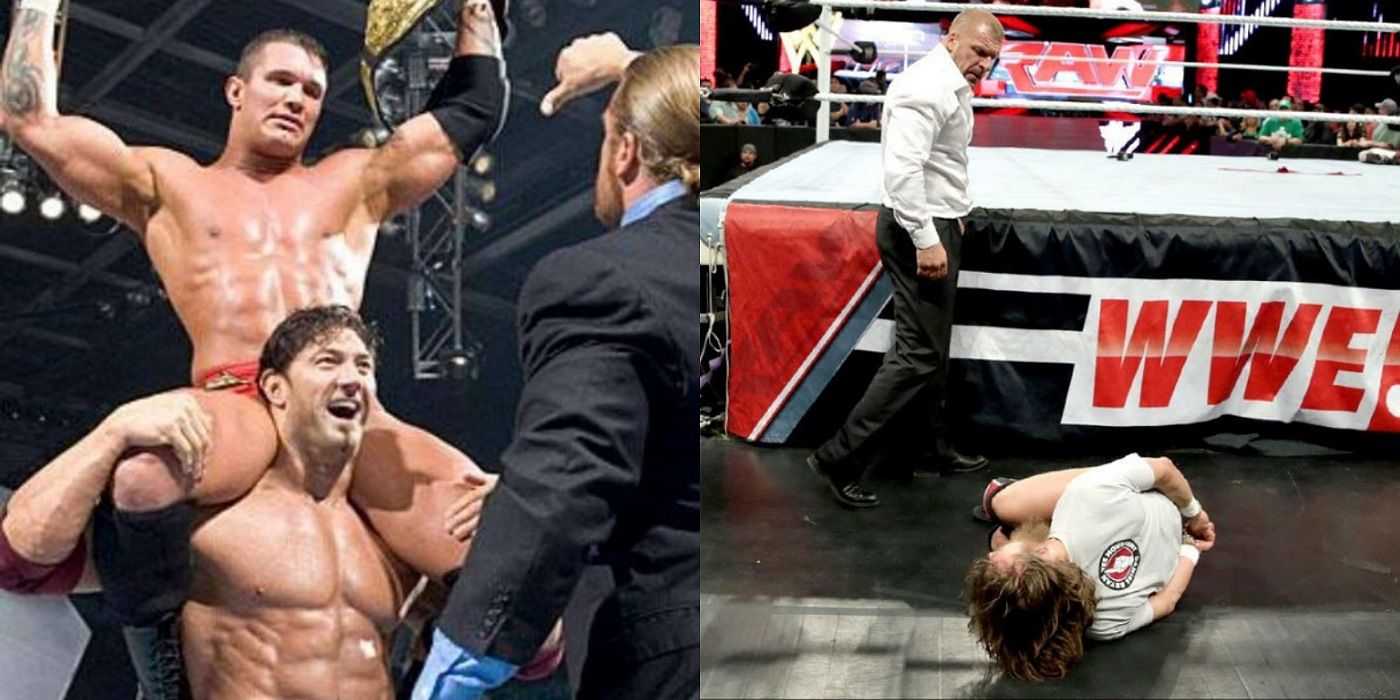 Randy Orton getting a thumbs down from Triple H. Daniel Bryan attacked while handcuffed. 