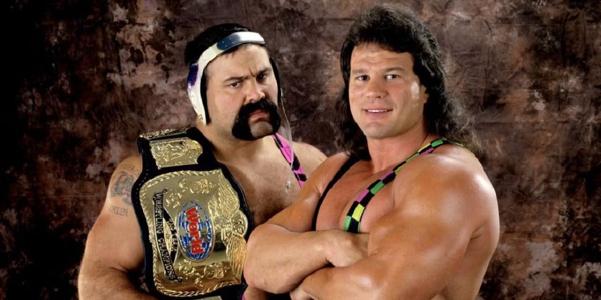 Rick and Scott Steiner as tag team champions in the WWE