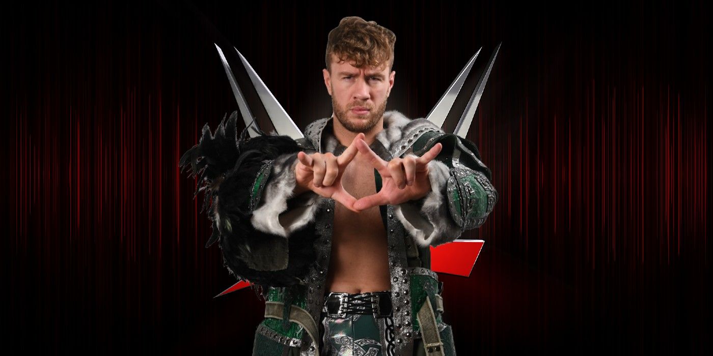 will ospreay posing in front of the wwe logo