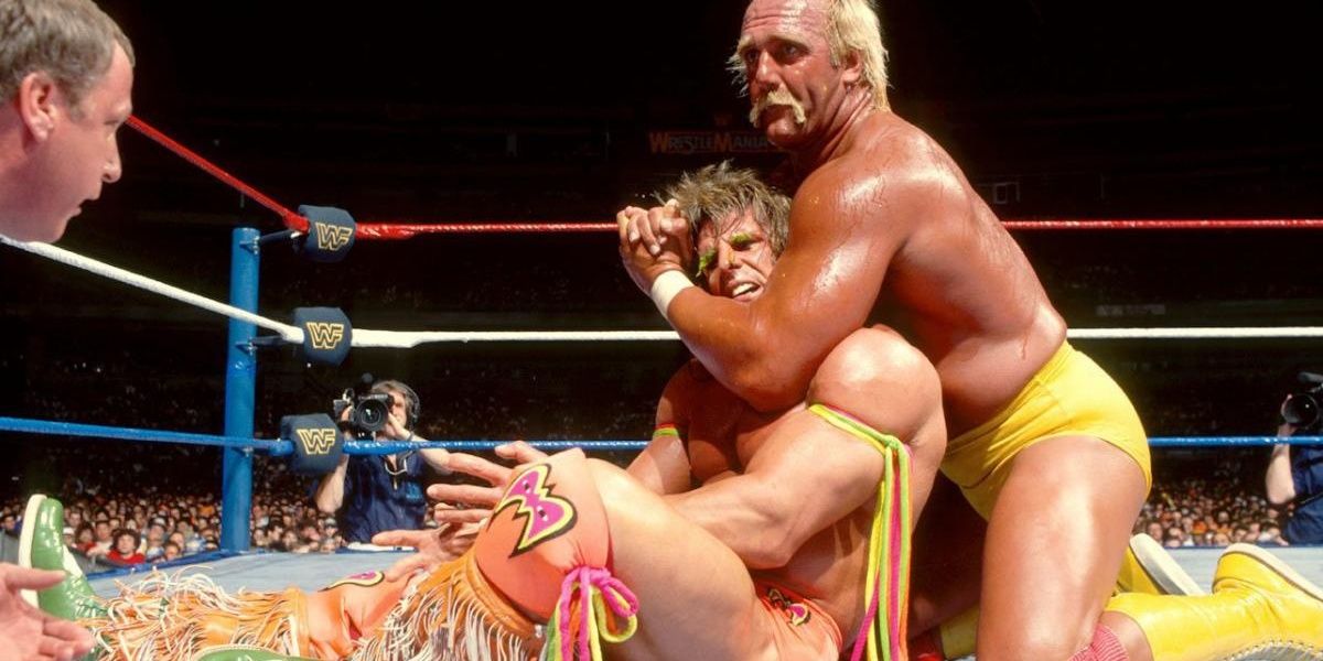 Hulk Hogan against the ultimate Warrior Wrestlemania 6 Cramed