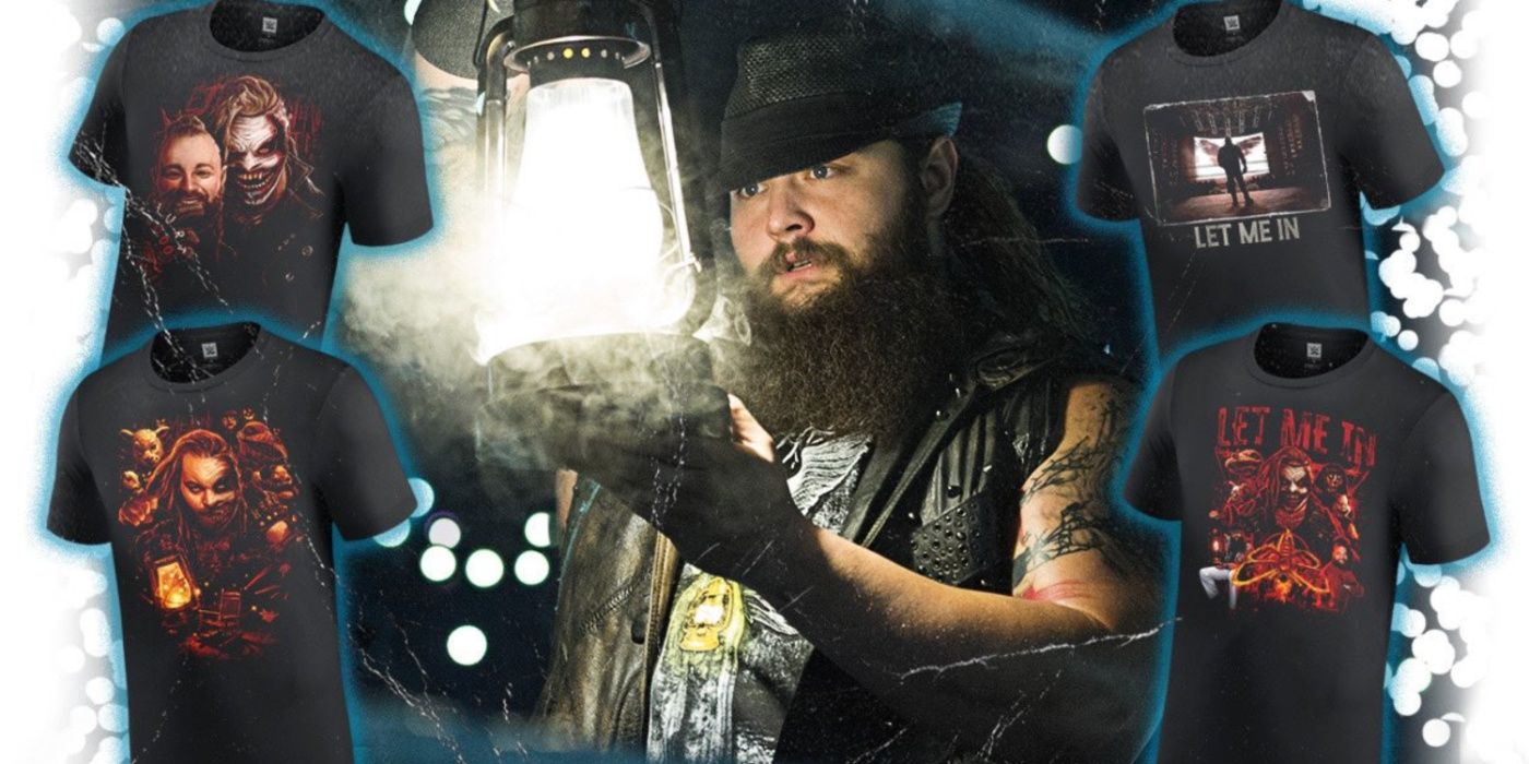 bray wyatt looking at his lantern surrounded by t-shirts