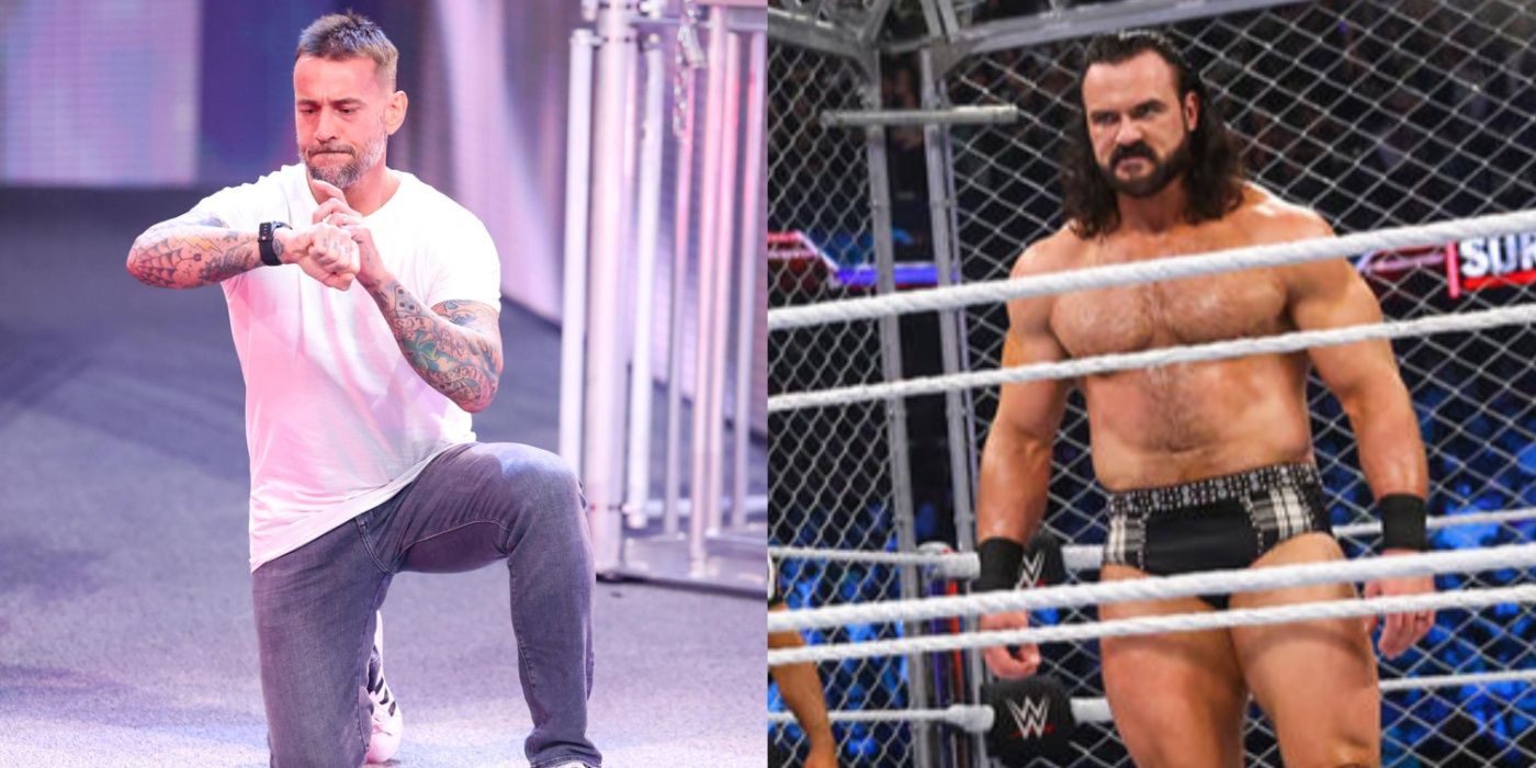 cm punk checking his watch, and an angry drew mcintyre