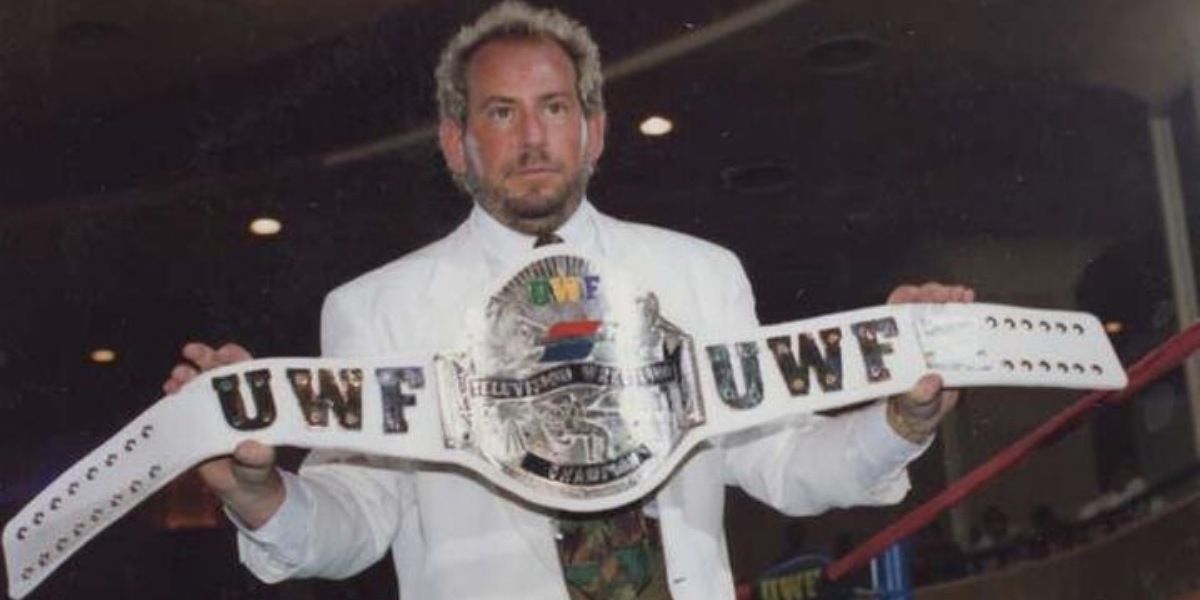 Herb Abrams holding the UWF Television Championship. 