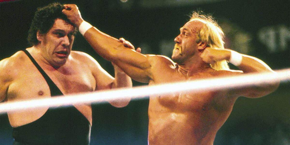 Hulk Hogan punches Andre The Giant.