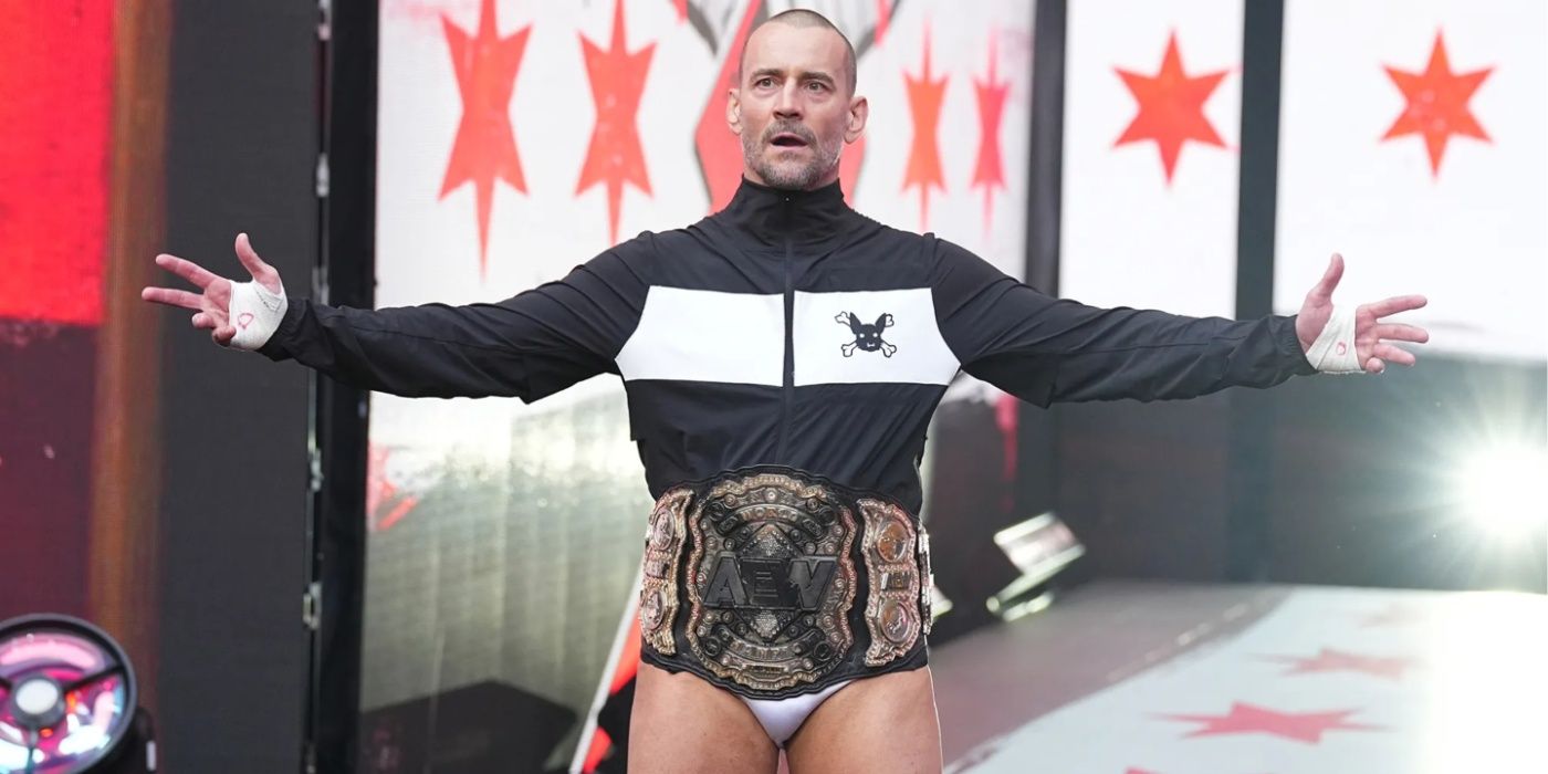 cm punk wearing the aew title at all in