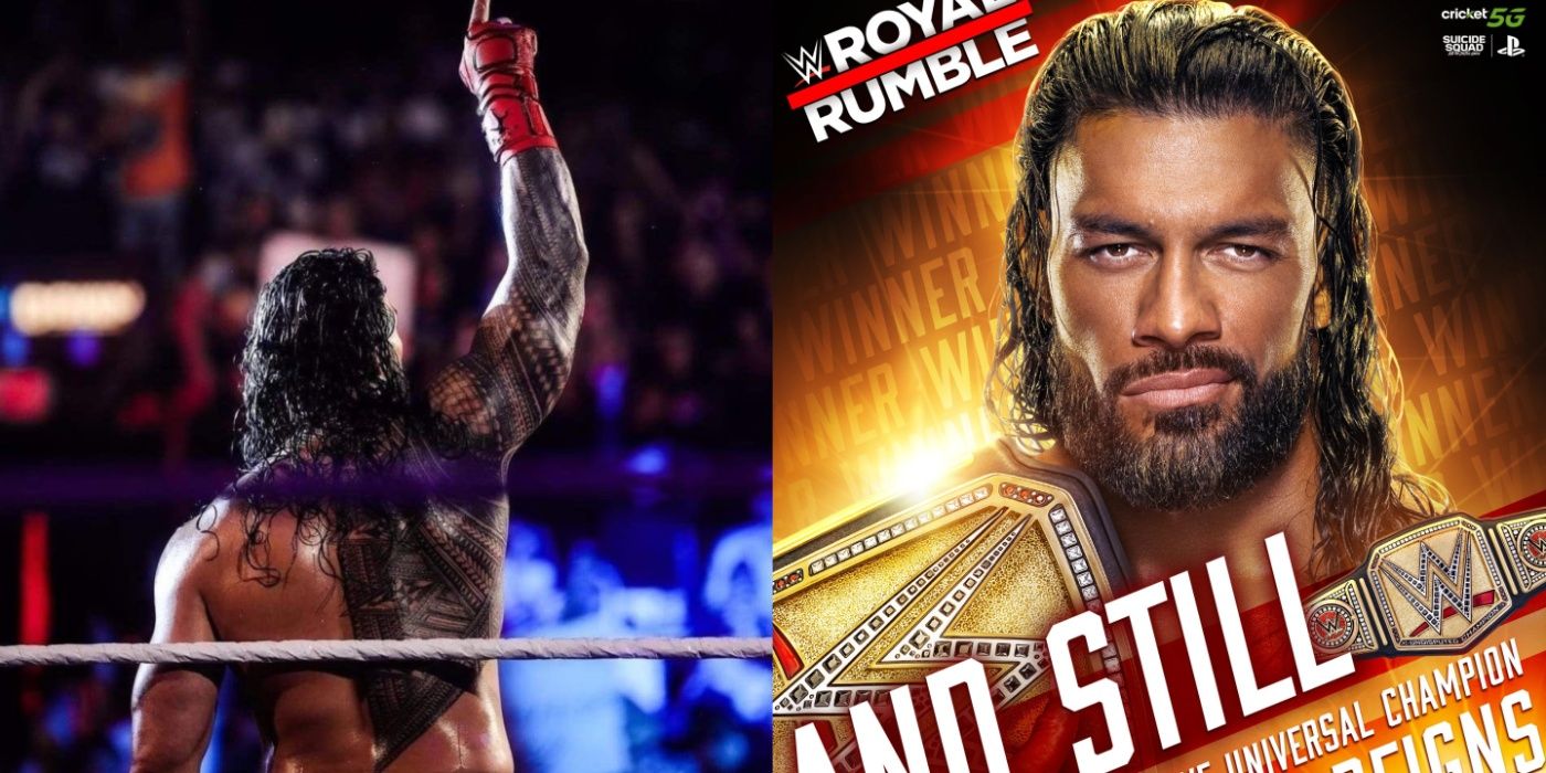 roman reigns pointing up, and on an and still wwe graphic