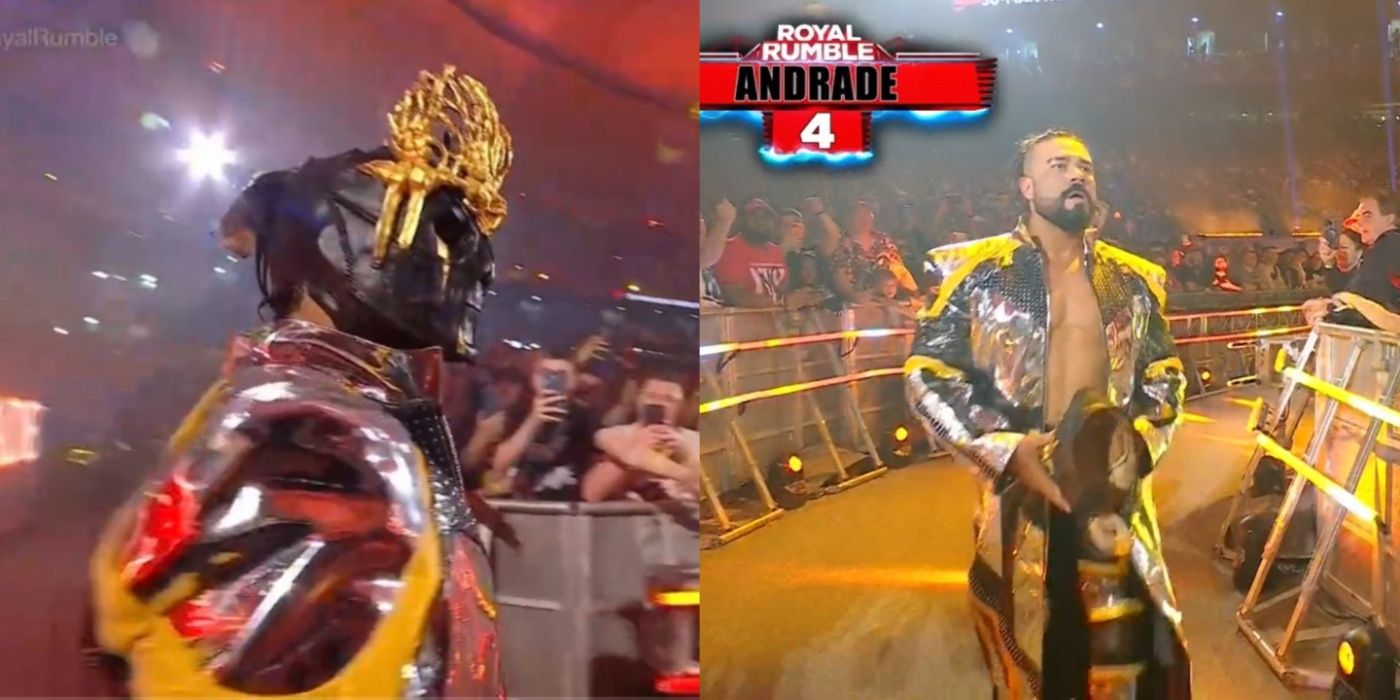 andrade in and out of his mask at royal rumble