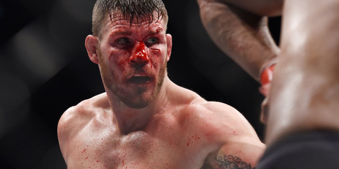 Michael Bisping has a bloody face versus Anderson Silva