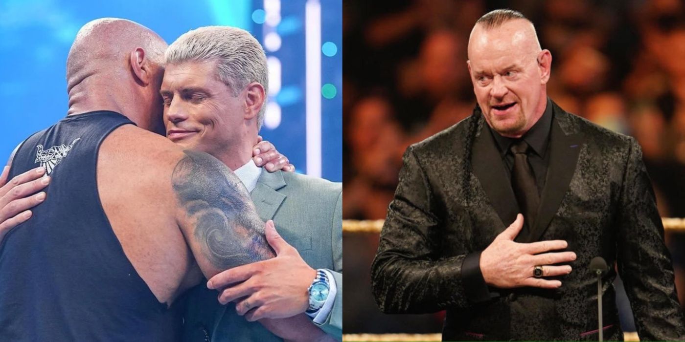 the rock hugging cody rhodes, and the undertaker giving his hall of fame speech