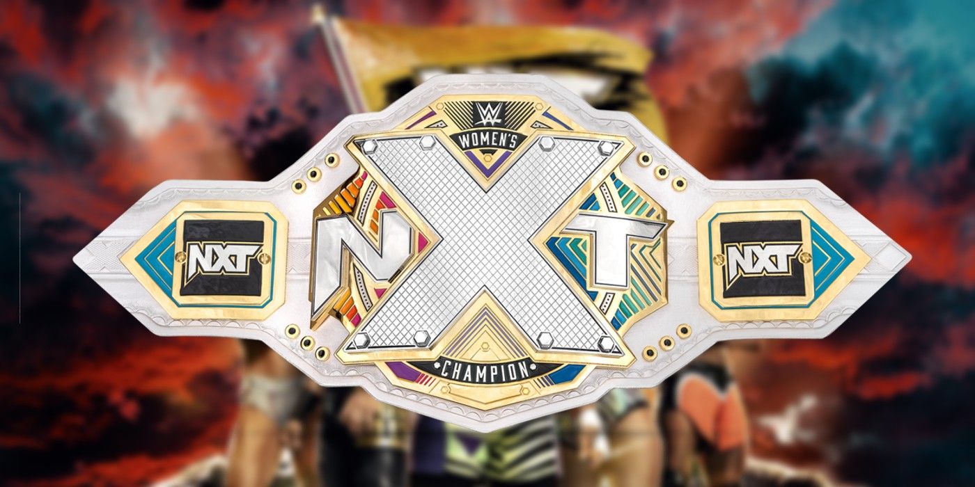 nxt women's title on a blurred background featuring nxt stars