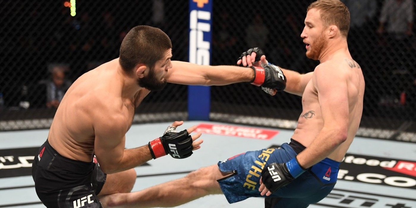 Justin Gaethje kicks Khabib Nurmagomedov