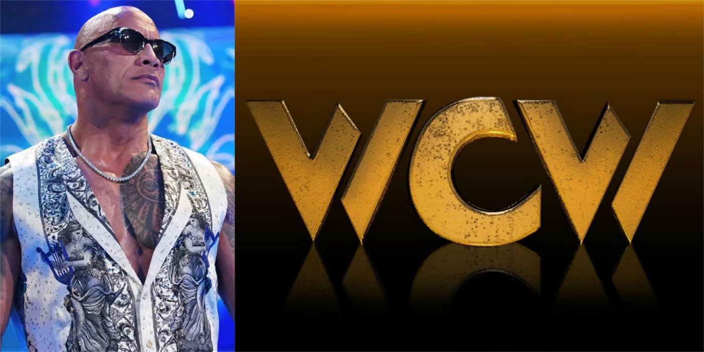 The Rock on WWE TV and the WCW logo