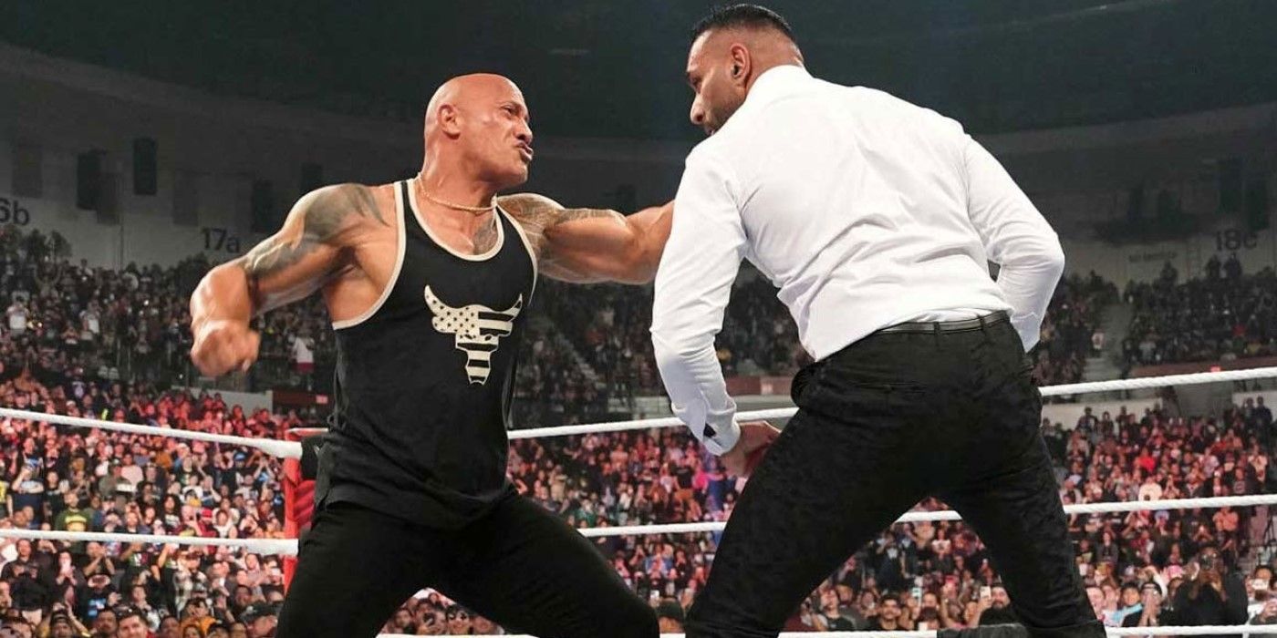 The Rock fights with Jinder Mahal on WWE Raw Day 1