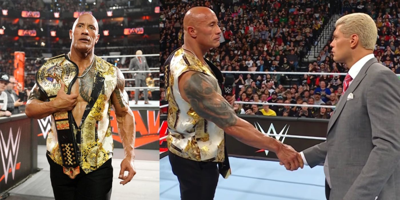 the rock leaving the ring, and shaking cody rhodes hand on raw