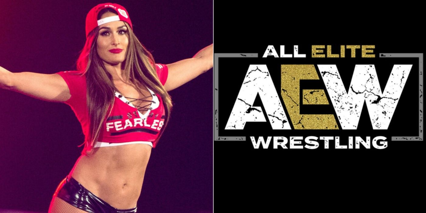 Nikki Bella and the AEW logo