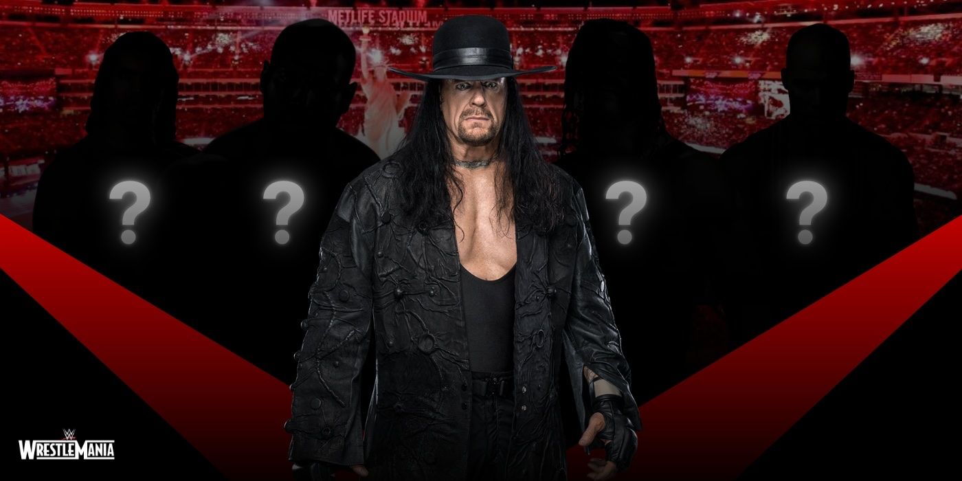 The Undertaker surrounded by silhouettes with questions marks