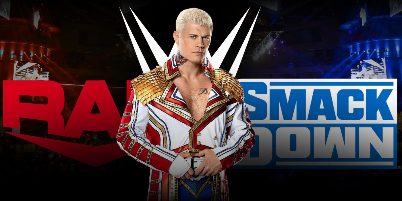 Cody Rhodes and the WWE Raw and SmackDown logos