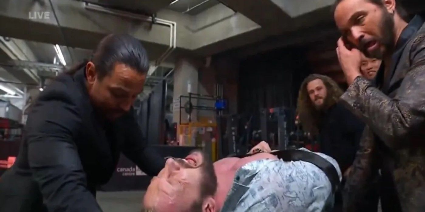 The Elite attack Kenny Omega on a stretcher on the May 1 AEW Dynamite