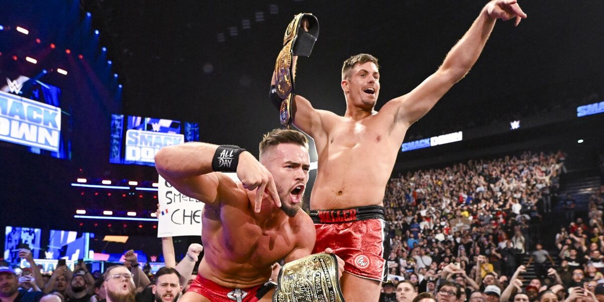 Austin Theory and Grayson Waller WWE Tag Team Champions SmackDown May 3, 2024 Cropped