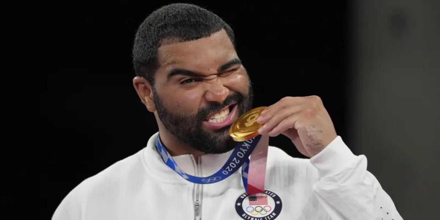 gable steveson with his olympic gold medal